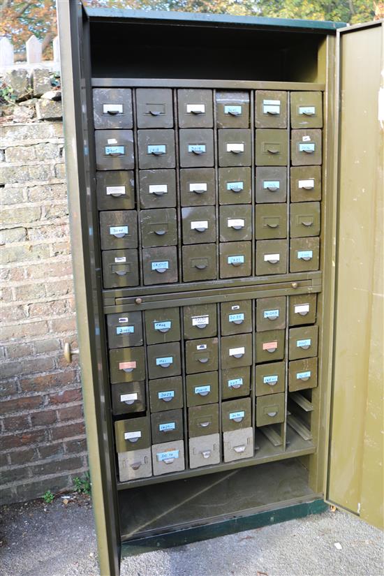 Industrial metal cabinet with a bank of drawers